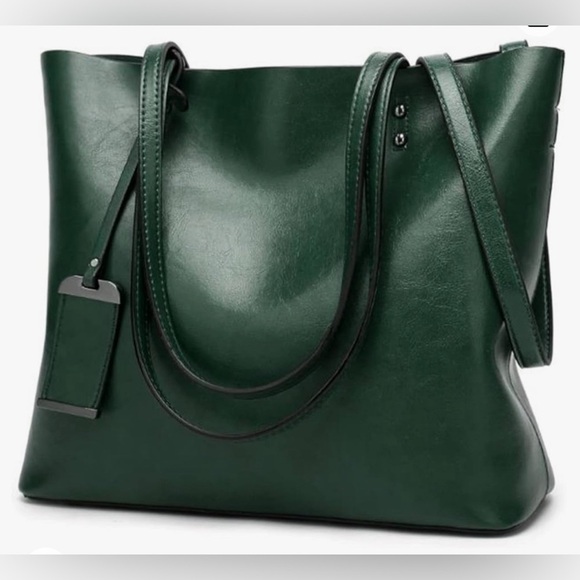 FLO-MOTOR Waxing Leather Bucket Bag Double Strap Shoulder/Handbag Green - Picture 1 of 6